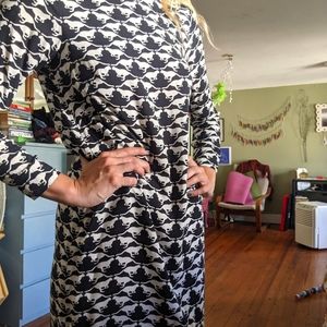 H&M US 4 Cat Pattern Black and White Dress